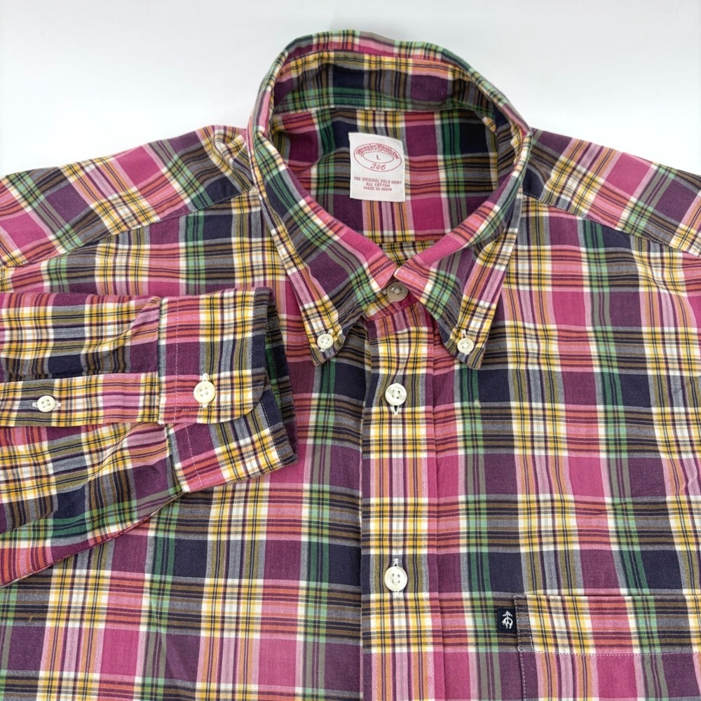 Brooks Brothers Plaid Button Down Shirt Men's Large Casual Long Sleeve Cotton